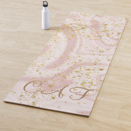 Tapete De Yoga Glitter Dourado de espiral branco rosa monograma
