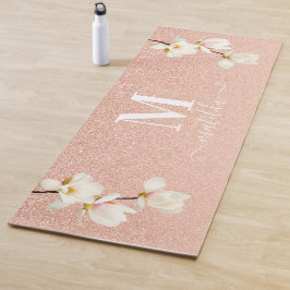 Tapete De Yoga Glitter magnólia floral de pêssego rosa