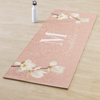 Tapete De Yoga Glitter magnólia floral de pêssego rosa