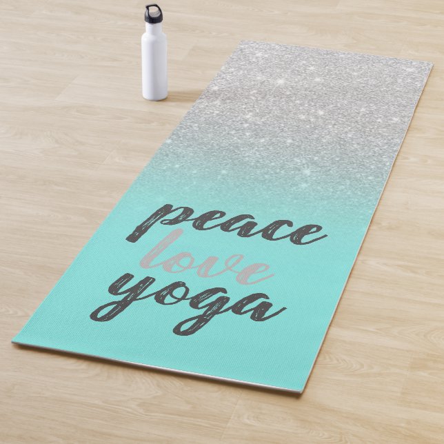 Tapete De Yoga Glitter prateado,Yoga Mint Green-Peace Love (In Situ)
