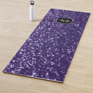 Tapete De Yoga Glitter ultravioleta escuro brilha monograma