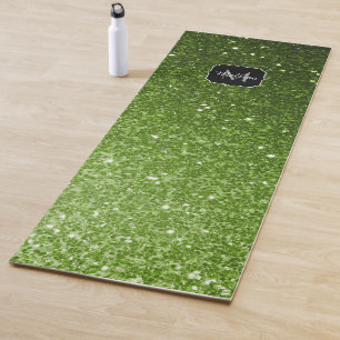 Tapete De Yoga Glitter verde-claro brilha Monograma