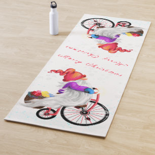 Tapete De Yoga Gnome engraçado com bicicleta e presentes - Feliz