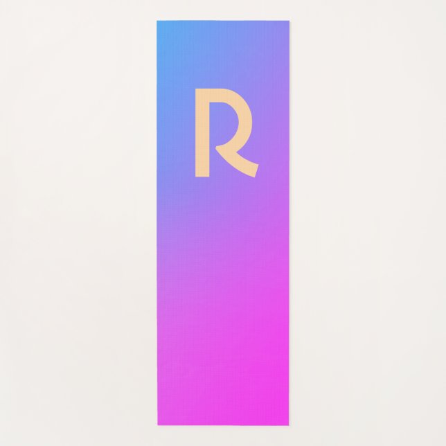 Tapete De Yoga Gradiente Rosa Quente Azul Moderno Monograma (Frente)