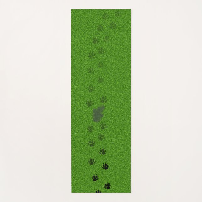 Tapete De Yoga Grama verde com pegadas de patas de cachorro e uma (Frente)