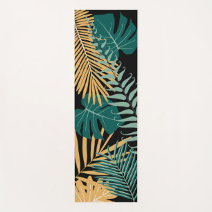 Tapete De Yoga Grande Design verde-tropical e folha Dourada