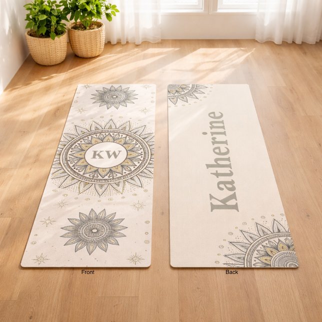 Tapete De Yoga Gray Gold Mandala Pattern (Criador carregado)