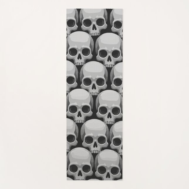Tapete De Yoga Gray Skull Pattern – Minimal Gothic Design (Frente)
