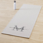 Tapete De Yoga Gray & White Stripes Monogram Name<br><div class="desc">Bring elegance and personality to your practice with this feminine personalised yoga mat. Featuring a soft gray and white striped background, the design is customised with your monogram initial and name in a fancy script font, creating a timeless, graceful look that stands out beautifully. Perfect for yoga, pilates, stretching, or...</div>
