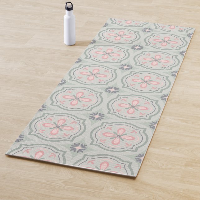 Tapete De Yoga Green Pastel Floral Tiles (In Situ)