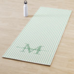 Tapete De Yoga Green & White Stripes Monogram Name<br><div class="desc">Bring elegance and personality to your practice with this feminine personalised yoga mat. Featuring a soft pink and white striped background, the design is customised with your monogram initial and name in a fancy script font, creating a timeless, graceful look that stands out beautifully. Perfect for yoga, pilates, stretching, or...</div>