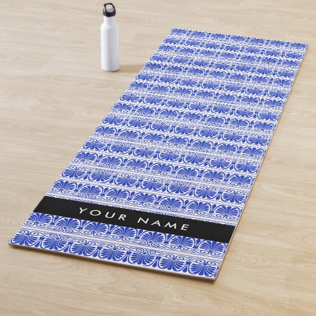 Tapete De Yoga Grego Fret Arabesque Azul, Seu Nome, Personalize (In Situ)