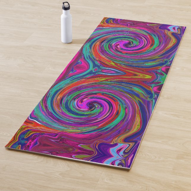 Tapete De Yoga Groovy Abstrato Retro Magenta Dark Rainbow Swirl (In Situ)