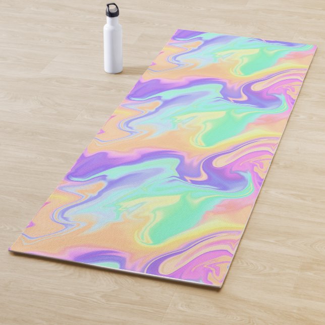 Tapete De Yoga Groovy Retro Tie Dye Pastel Marble Swirl (In Situ)