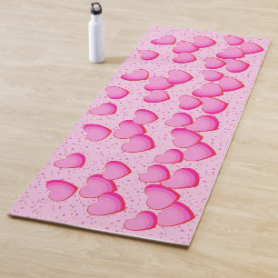 Tapete De Yoga Grupo de Bright Bonito Corações de Pontos Rosa
