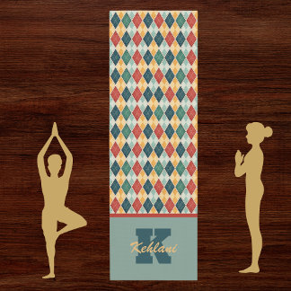 Tapete De Yoga Harlequin Retro Vermelho Dourado Monograma Verde A