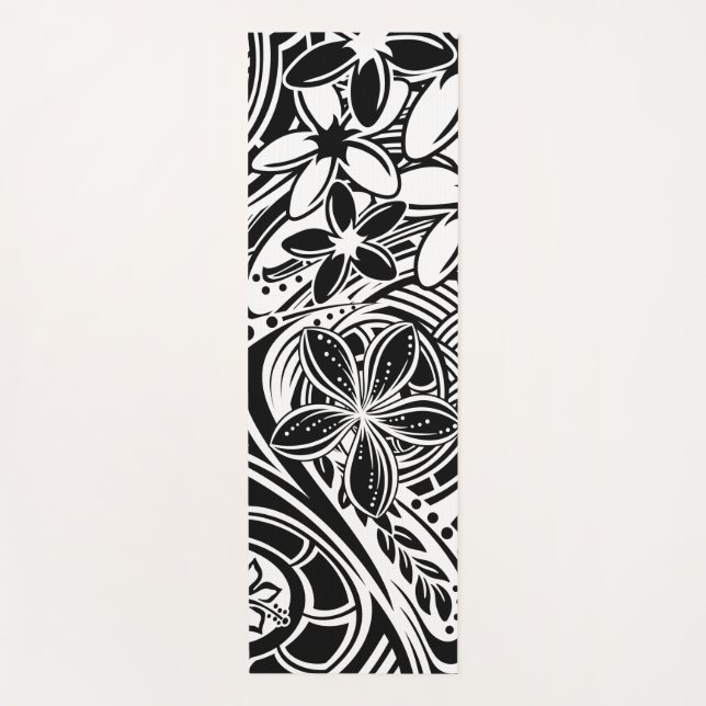 Tapete De Yoga Havaiano - Samoano - Design de Preto Tribal Poliné (Frente)