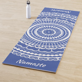 Tapete De Yoga Henna Mandala Yoga Mat Branco e Azul