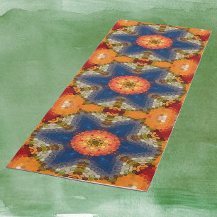 Tapete De Yoga Hex Mandala Blue Orange e Red