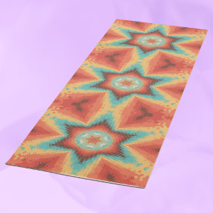 Tapete De Yoga Hex Mandala Orange Blue e Amarelo