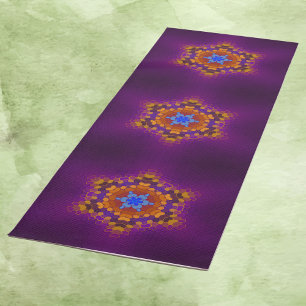 Tapete De Yoga Hex Mandala Purple Orange e Blue