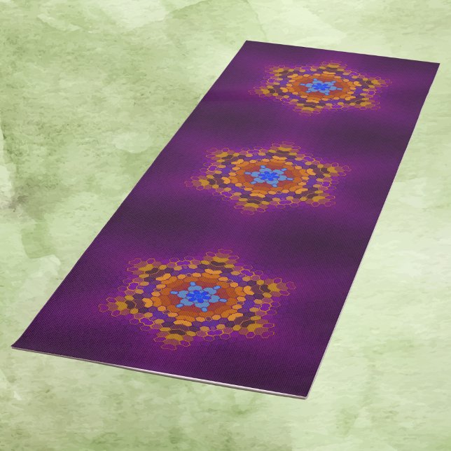 Tapete De Yoga Hex Mandala Purple Orange e Blue (Criador carregado)