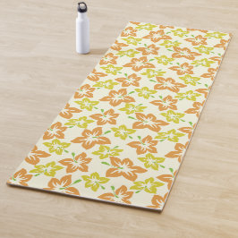 Tapete De Yoga Hibiscus Amarelo, Hibisco Laranja, Padrão Floral