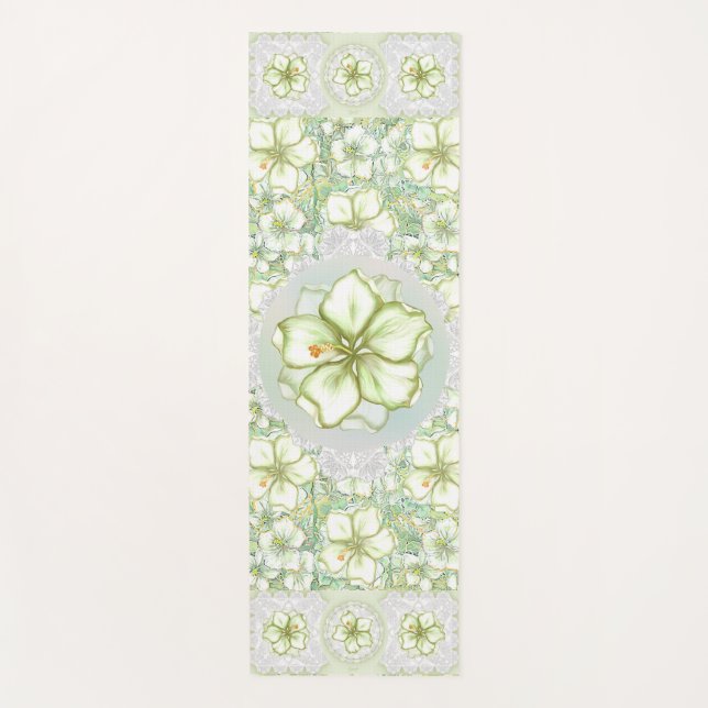 Tapete De Yoga Hibiscus & lace WHITE (Frente)