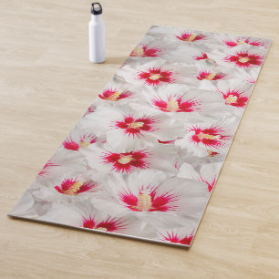 Tapete De Yoga Hibiscus - Padrão Chinês de Flor Rosa