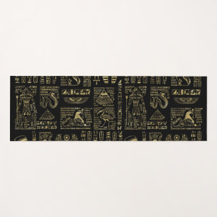 Tapete De Yoga Hieroglyphs e ouro egípcios das deidades no preto