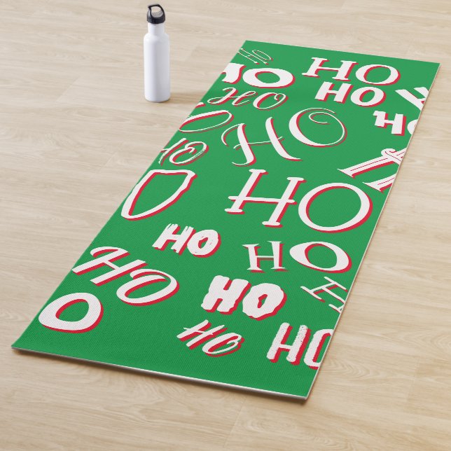 Tapete De Yoga HO HO Padrão de texto de Natal branco verde (In Situ)