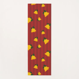 Tapete De Yoga Holiday Red Gold Stripe Bells Christmas