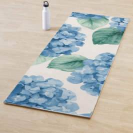 Tapete De Yoga Hortênsia Azuis Floral Aquarela Botânica Florações