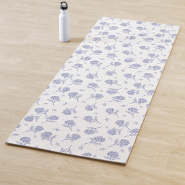 Tapete De Yoga Hortênsia Azul e Branco Padrão Toile Botânico