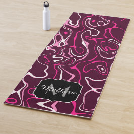 Tapete De Yoga Hot pink damascus abstract swirls Custom Monogram