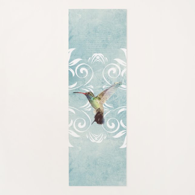 Tapete De Yoga Hummingbird com fundo florescente (Frente)