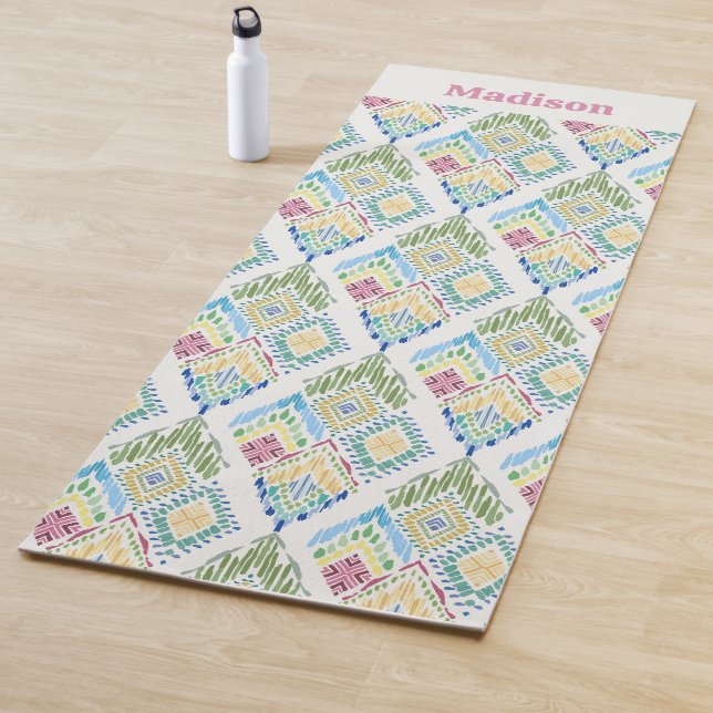 Tapete De Yoga Ikat Floral Sem Olhos Padrão (In Situ)