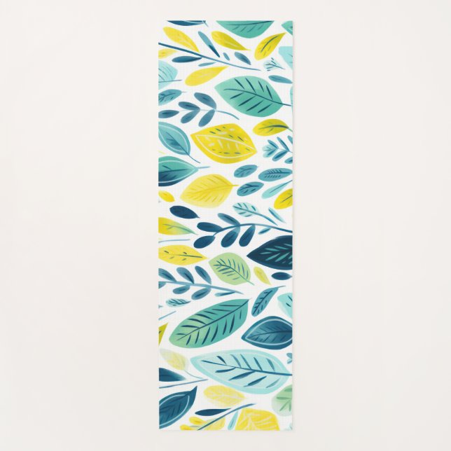 Tapete De Yoga Ilustração das formas e cores das folhas (Frente)