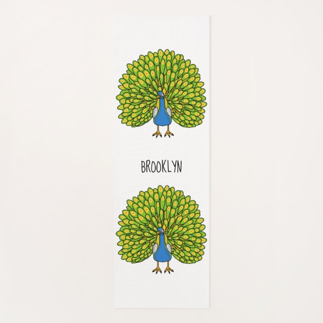 Tapete De Yoga Ilustração de ave pavão brilhante divertida (Frente)