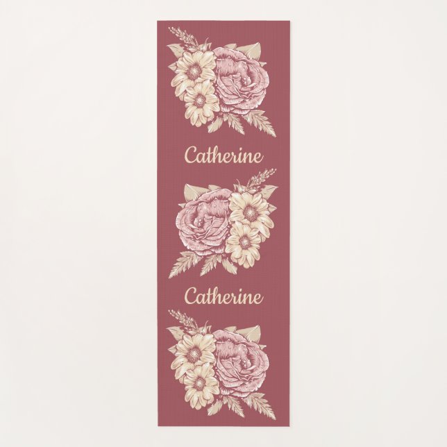 Tapete De Yoga Ilustração de Flor: nome personalizado ioga mat (Frente)