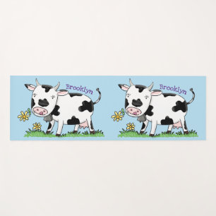 Tapete De Yoga Imagem de desenho animado de uma vaca em verde