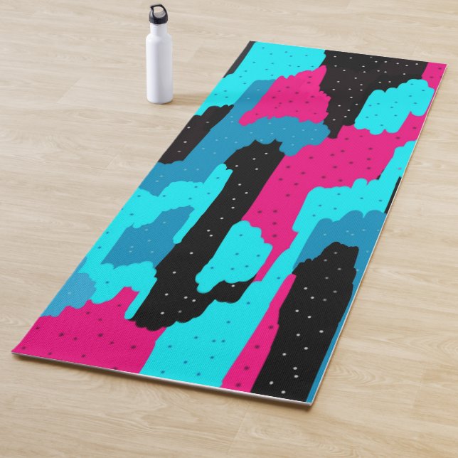 Tapete De Yoga Impressão de Abstrato de arte rosa, preta e azul (In Situ)