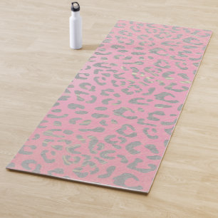 Tapete De Yoga Impressão do Leopardo de Prata Rosa Pastel