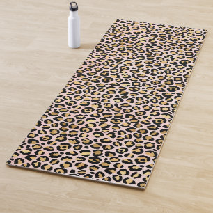 Tapete De Yoga Impressão Dourada de Leopardo Preto e Rosa