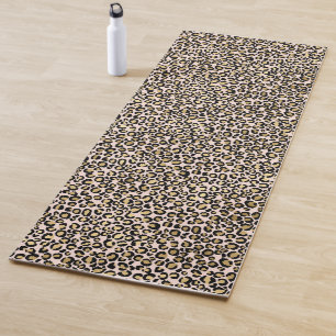 Tapete De Yoga Impressão Dourada Leopardo Rosa