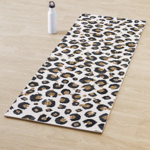 Tapete De Yoga Impressão Elegante, Dourada, de Leopardo Preto-Ne