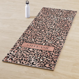 Tapete De Yoga Impressão Leopardo Dourada de Rosa Chic Personaliz