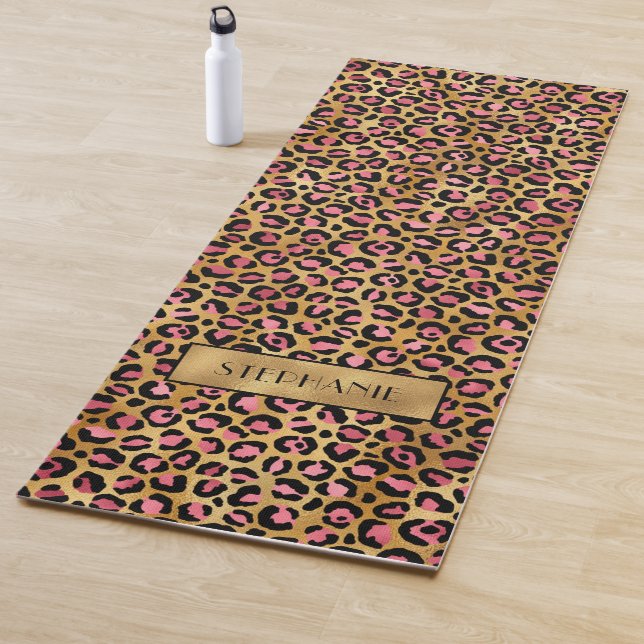 Tapete De Yoga Impressão Leopardo Dourada rosa-chic personalizada (In Situ)