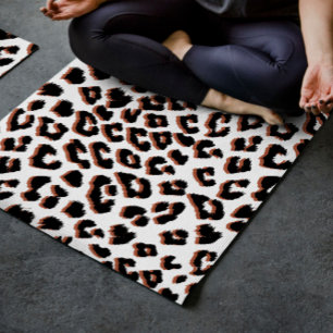 Tapete De Yoga Impressão Preta Castanho e Leopardo Branco