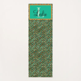 Tapete De Yoga Impressão Preta-Leopardo Preto Verde Exótico, Mono